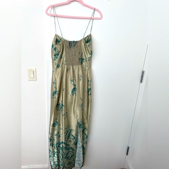 Reformation Frankies silk dress in sage border NWT US10 - Picture 3 of 6